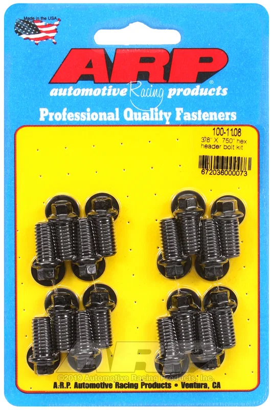 100-1108 – ARP Exhaust Header Bolt, Universal 3/8 - 16 Inch Thread Size .750 Inch Length Hex Style Head Type Black Ox...